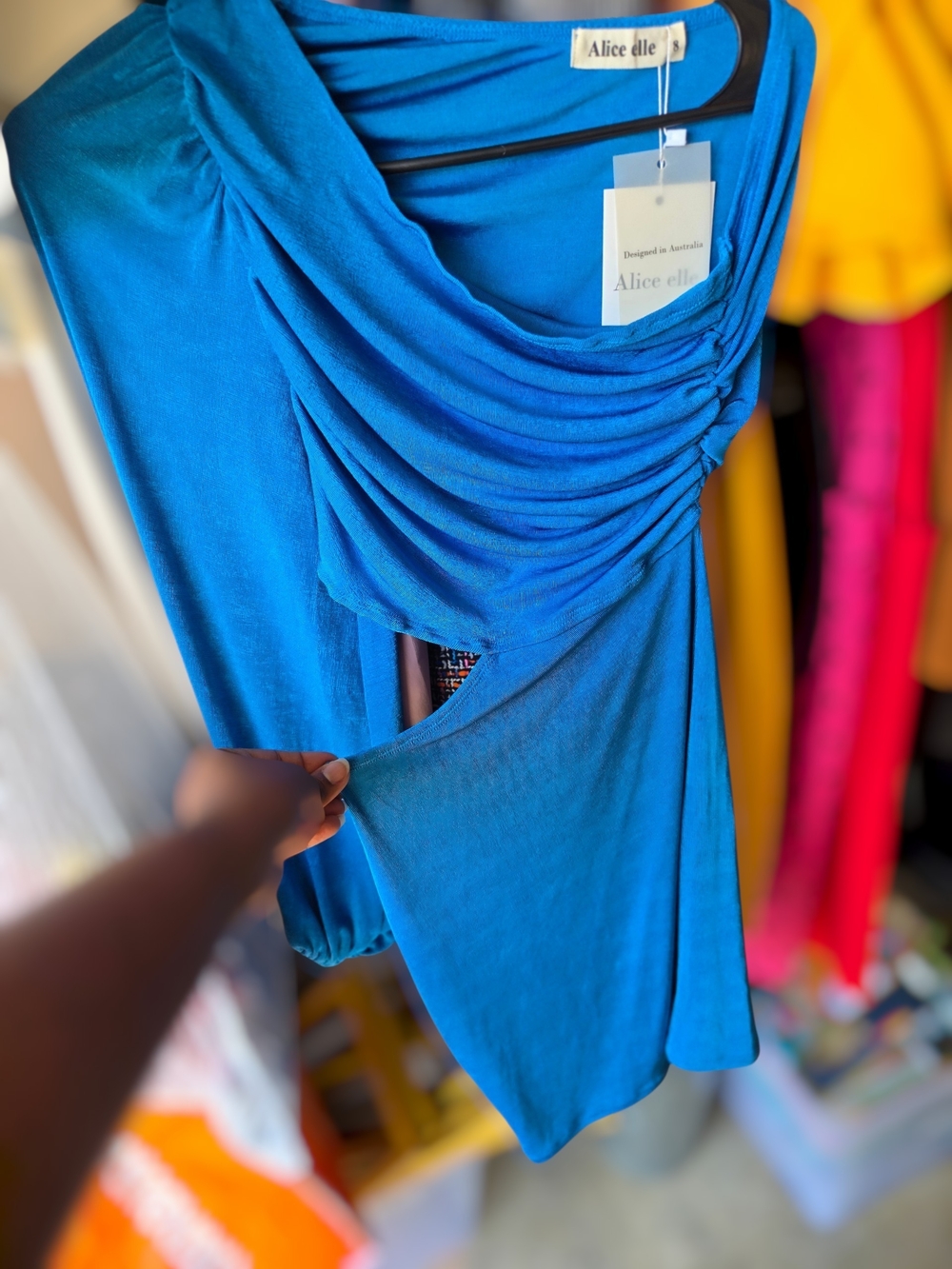 Women's Ruched Teal Blue Draped Top